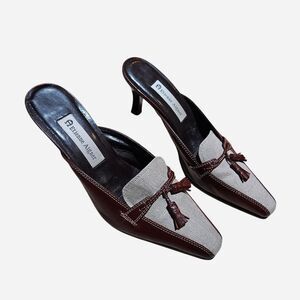 vintage cottagecore boho leather and canvas mule shoes